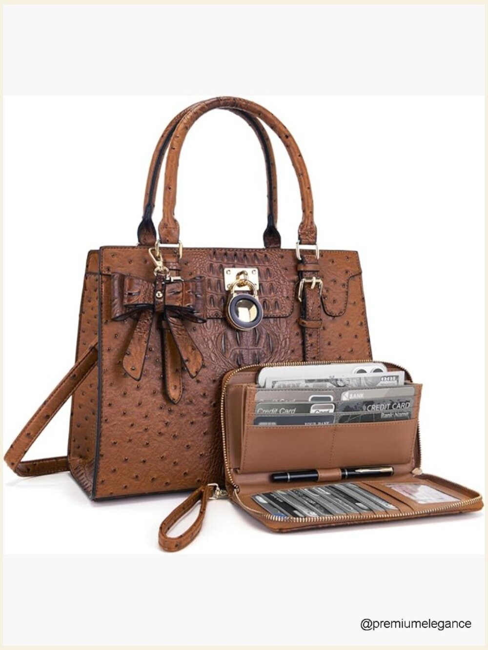 Vegan Leather Satchel Tote & Clutch Wallet Set 2 Pcs